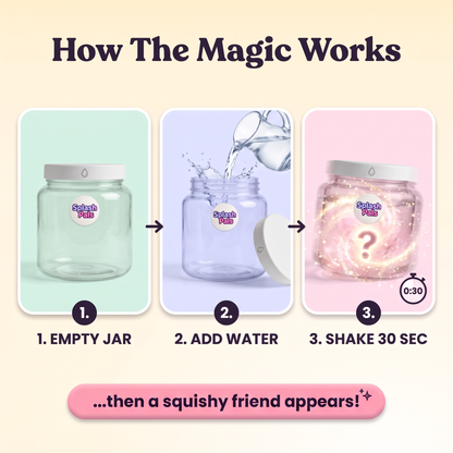 How it works: empty jar, add water, shake 30 seconds, a friend appears